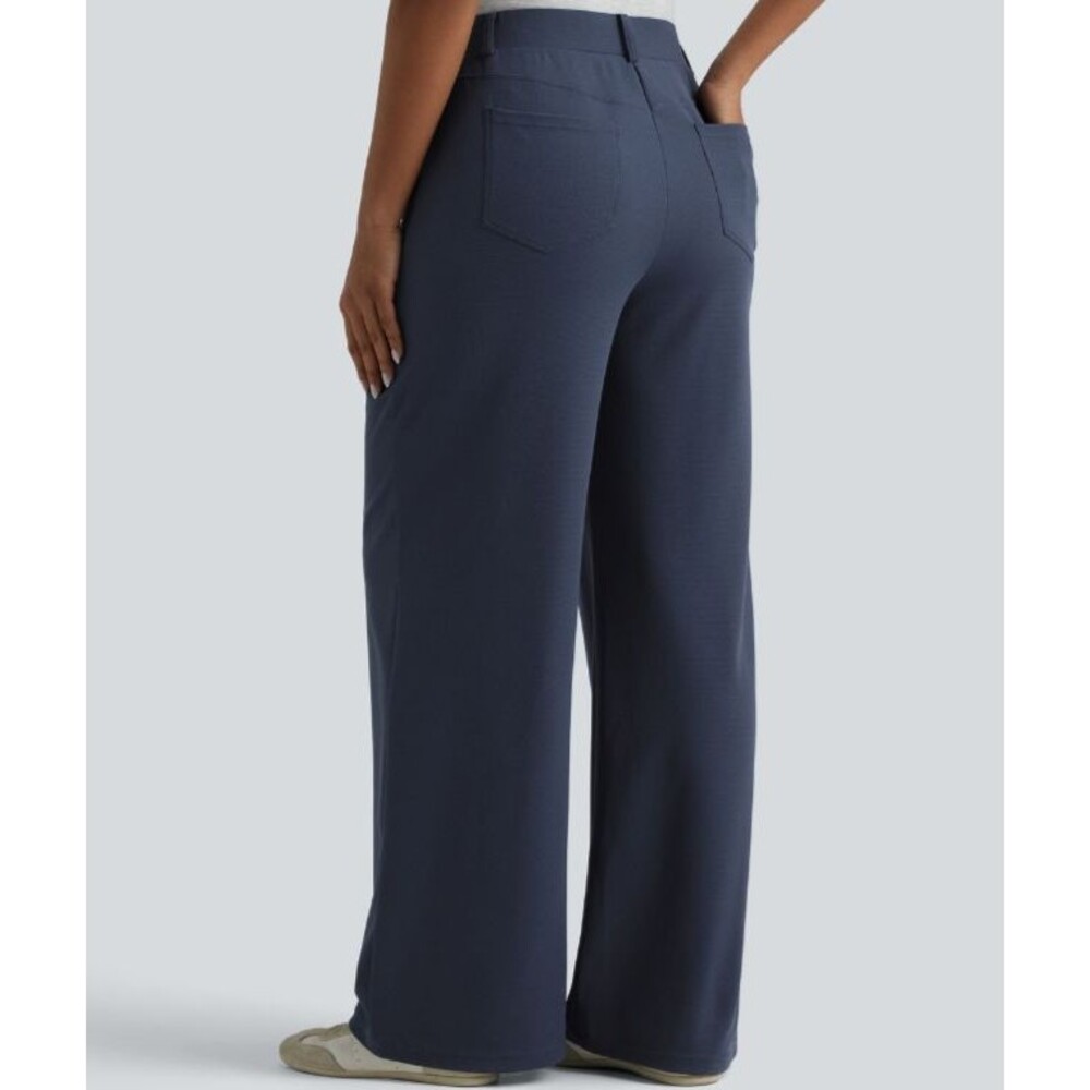 Halara Navy Lightweight Micro Waffle Knit Four Pocket Wide Leg Pull On Pants L